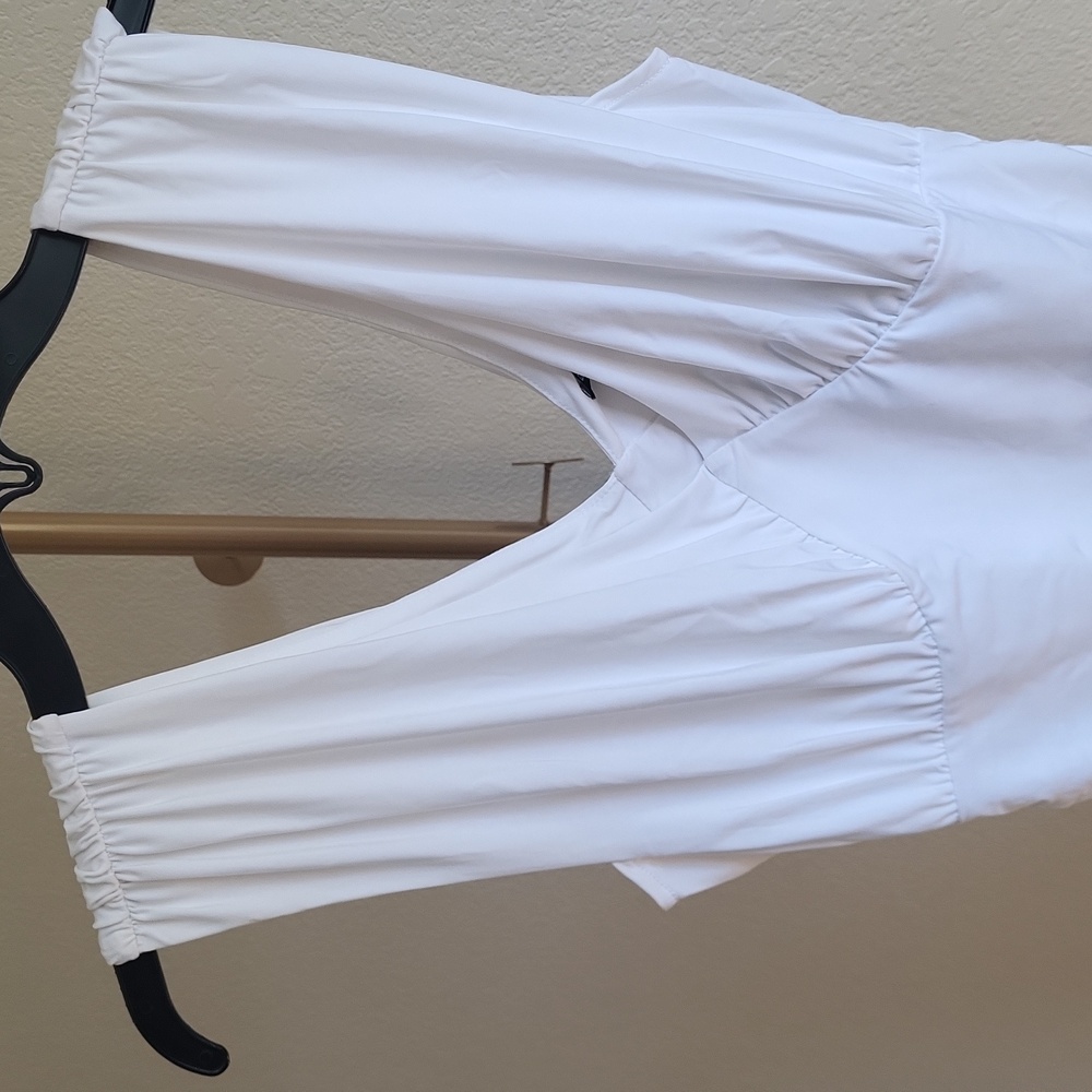 Express White Body Contour Ruched Empire Deep V Bodysuit SZ S NWT - Picture 3 of 12